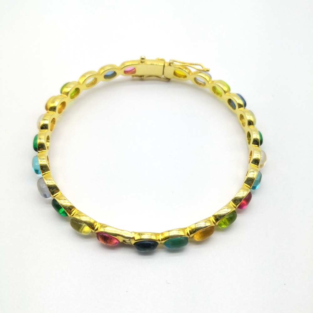 14K Yellow Gold Over 925 Sterling Silver Multi GEM